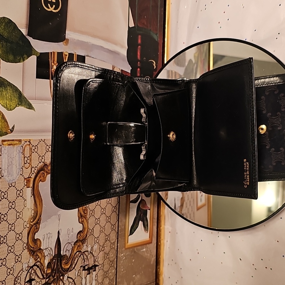 Celine Paris Black Leather & Suede Textured Wallet with Gold Clasp - Picture 13 of 16